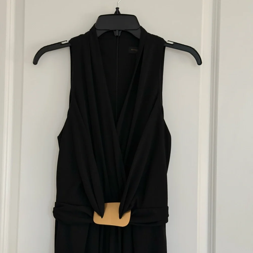 Donna Karan Black Sleeveless Draped Jumpsuit with Gold Logo Detail - Picture 4 of 9